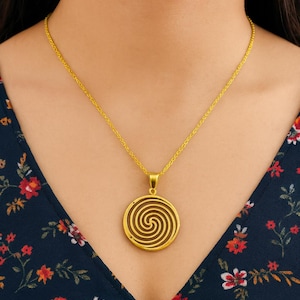 Spiral Pendant Necklace, Minimalist Geometric Jewelry, Sacred Symbol Necklace, Unique Gift for Her, Handmade Spiral Charm
