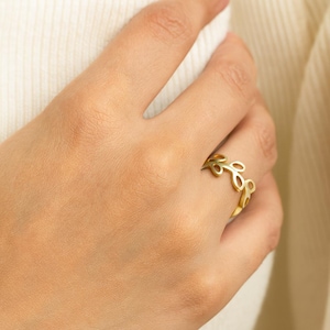 Gold Leaf Ring | Nature Inspired Adjustable Ring | Dainty Botanical Jewelry for Women | Boho Leaf Band Ring | Minimalist Everyday Ring