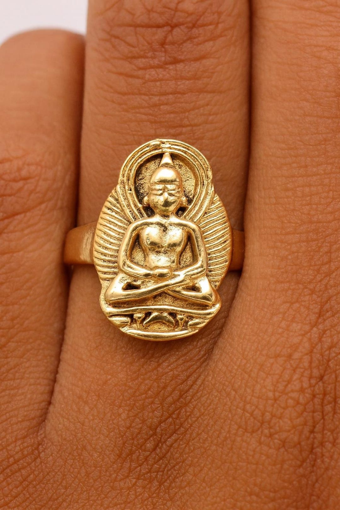Gold Buddha Ring, Spiritual Meditation Jewelry, Adjustable Yoga Ring ...
