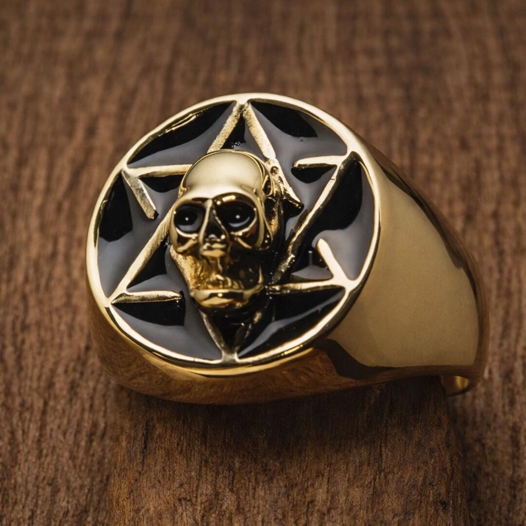 Skull Pentagram Ring, Gothic Occult Ring, Satanic Star Ring, Dark ...