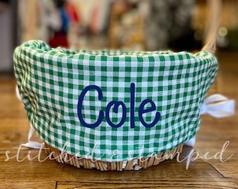 Personalized Easter Basket Liner // Kelly Green Gingham Plaid // Includes Name // Boys Monogrammed Basket Liner