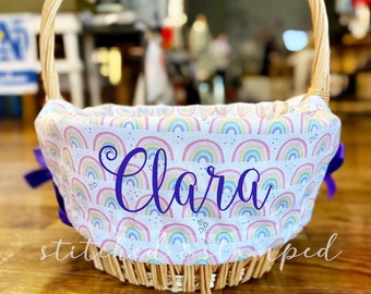 Personalized Easter Basket Liner // Tiny Rainbow // Includes Name // Girls Monogrammed Basket Liner