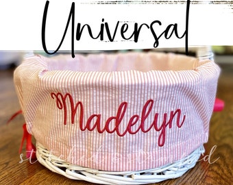 NEW!  Universal Size Personalized Easter Basket Liner for baskets // Coral Seersucker  // Includes Name // Girls Monogrammed Basket Liner