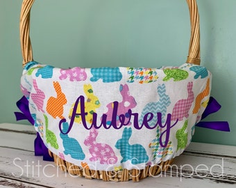 Personalized Easter Basket Liner // Pastel Bunnies Easter Basket Liner // Includes Name // Girls Monogrammed Basket Liner