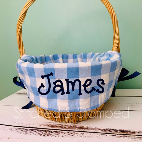 Personalized Easter Basket Liner // Light Blue Buffalo Plaid // Includes Name // Boys Monogrammed Basket Liner