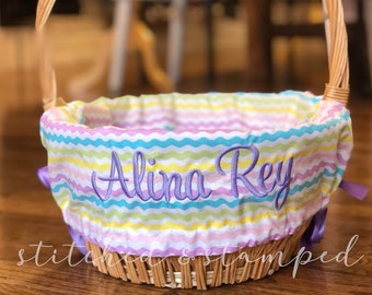 Personalized Easter Basket Liner // Spring Ric Rac Stripe // Includes Name // Boys Girls Monogrammed Basket Liner