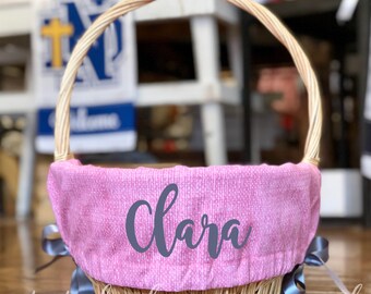 Personalized Easter Basket Liner // Pink Burlap Linen // Includes Name // Girls Monogrammed Basket Liner