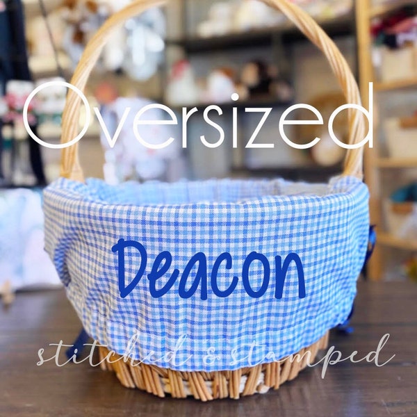 Jumbo Personalized Easter Basket Liner for LARGE baskets // Shades of Blue Plaid // Includes Name // Boys Monogrammed Basket Liner