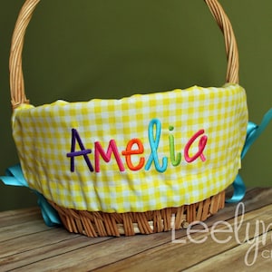 Personalized Easter Basket Liner // Yellow Gingham Plaid // Includes Name // Girls or Boys Monogrammed Basket Liner