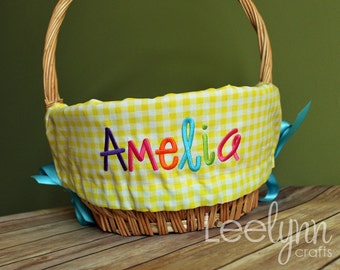 Personalized Easter Basket Liner // Yellow Gingham Plaid // Includes Name // Girls or Boys Monogrammed Basket Liner