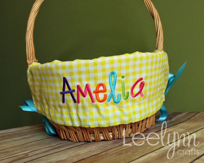 Personalized Easter Basket Liner // Yellow Gingham Plaid // Etsy