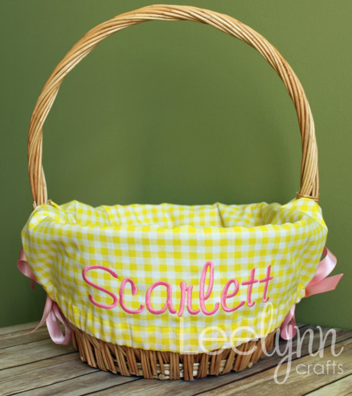 Personalized Easter Basket Liner // Yellow Gingham Plaid // Etsy