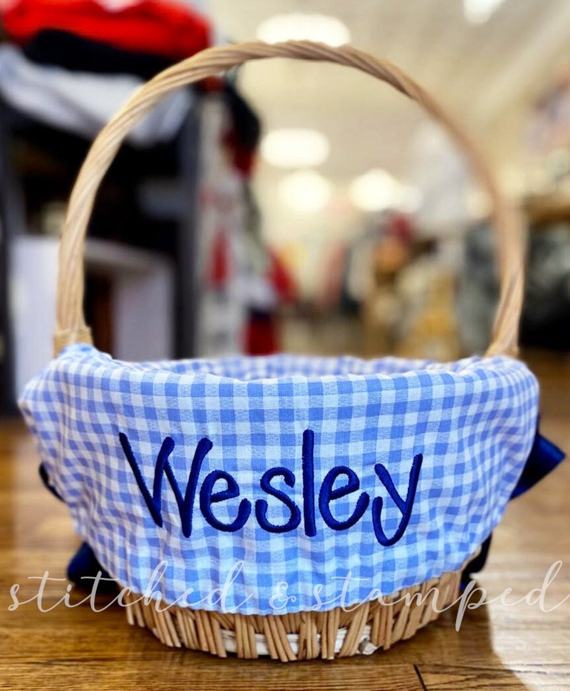 Personalized Easter Basket Liner // Light Blue Gingham Plaid Etsy