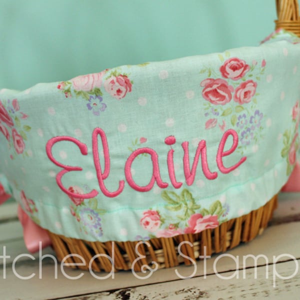 Personalized Easter Basket Liner // Aqua Floral Dot Easter Basket Liner // Includes Name // Girls Monogrammed Basket Liner