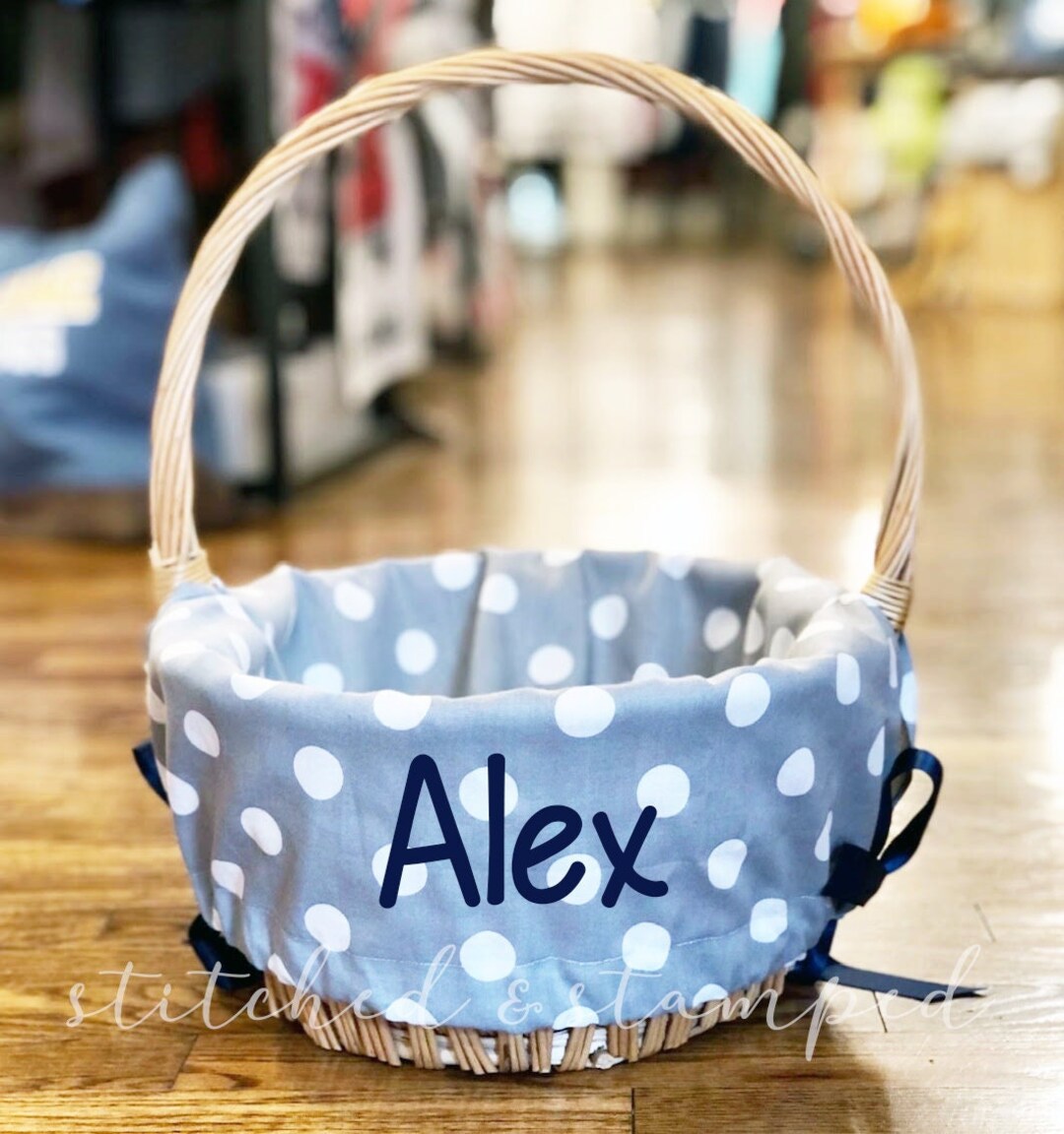 Personalized Easter Basket Liner // Gray Polka Dot Easter Basket Liner ...