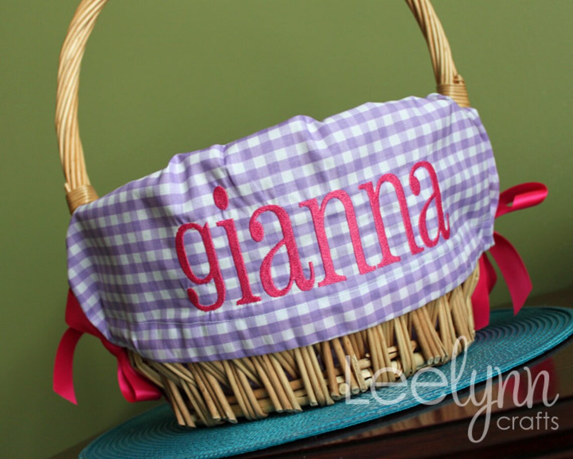 Personalized Easter Basket Liner // Purple Gingham Plaid // Etsy