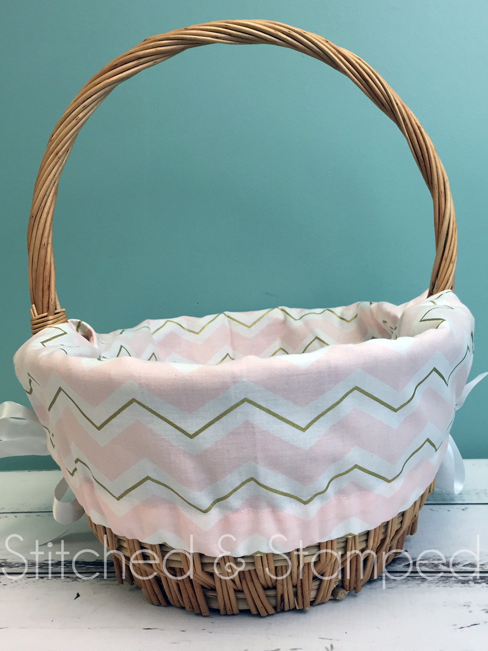 Personalized Easter Basket Liner // Light Coral Chevron Easter Etsy