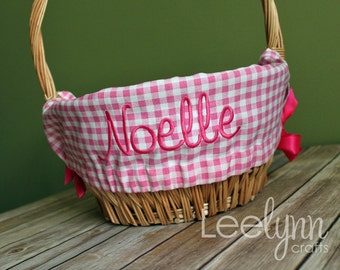 Personalized Easter Basket Liner // Pink Gingham Plaid // Includes Name // Girls Monogrammed Basket Liner