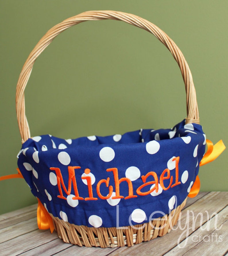 Personalized Easter Basket Liner // Royal Polka Dot Easter Etsy