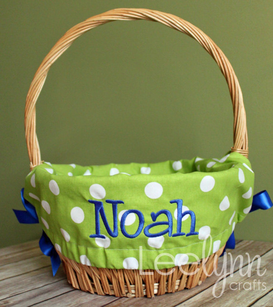 Personalized Easter Basket Liner // Green Polka Dot // Includes Name