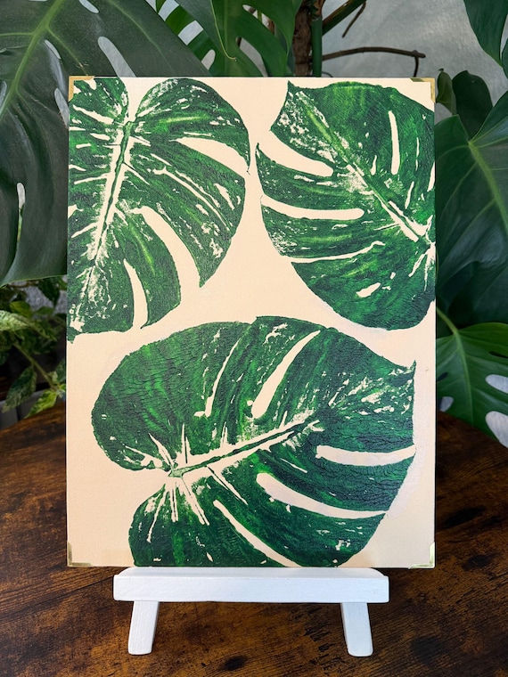 Monstera wall art on canvas  Handmade premium art print | Made in Germany  | Plant decoration for the living room, office, and hallway