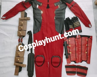 Disfraz de la película Deadpool y Wolverine de Ryan Renolds, traje de tela elástica roja con accesorios completos
