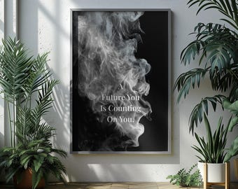Póster motivacional "Tu yo del futuro cuenta contigo", lámina decorativa con temática de mentalidad de crecimiento.