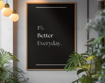 Stampa motivazionale "Miglioramento quotidiano dell'1%", decorazione murale per la crescita personale e poster per una mentalità di crescita.
