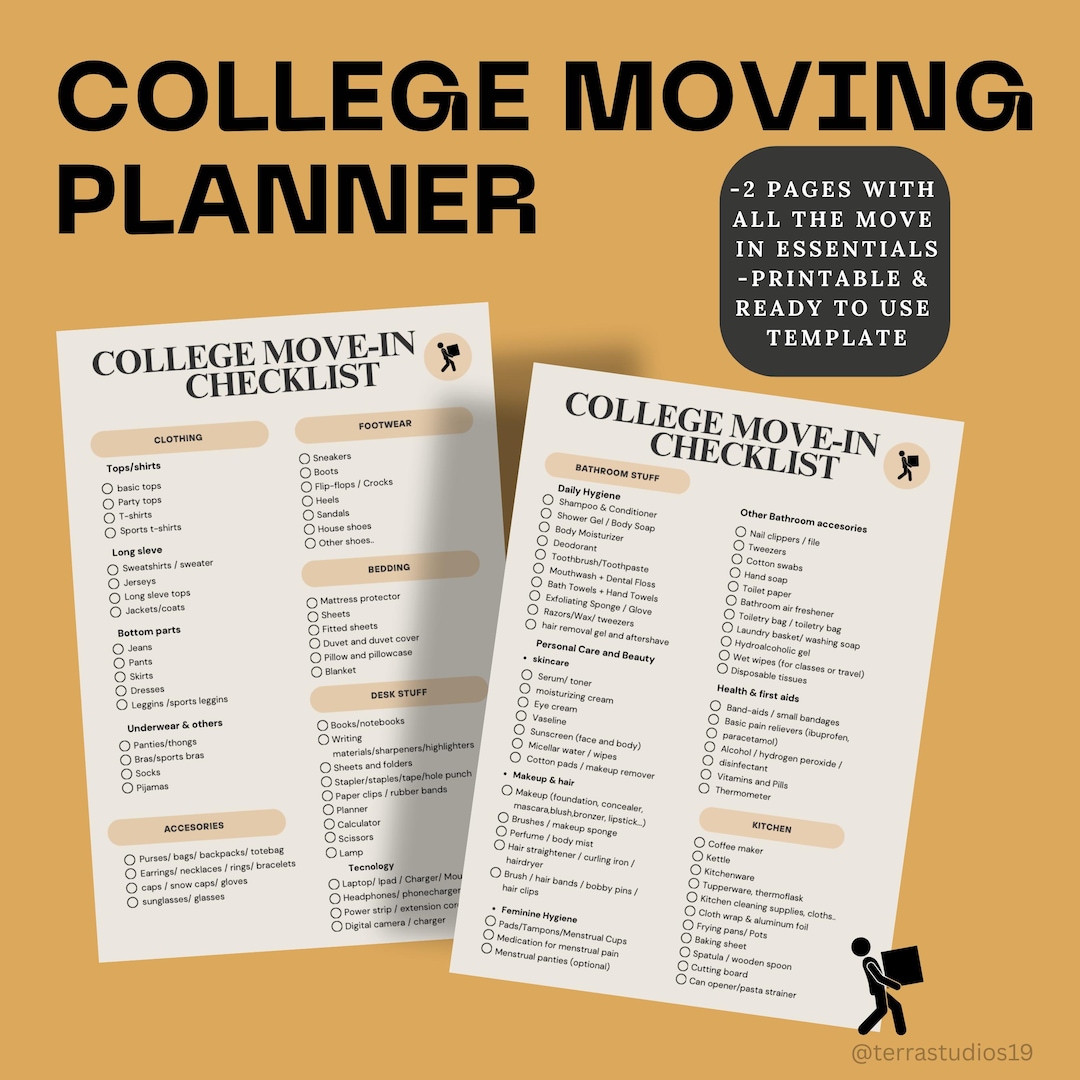 College Move-in Checklist,dorm Packing List for Students,university ...