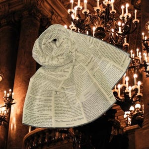 Bufanda de El Fantasma de la Ópera, Bufanda con Estampado Literario, Regalos de El Fantasma de la Ópera, Regalo para Amantes de la Ópera, Bufanda Retro Vintage, Christine Daae