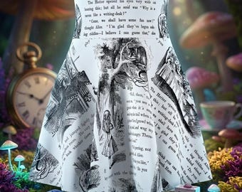 Alice in Wonderland Skirt / Book Skirt / Dark Academia Clothes / Alice in Wonderland Gift / Cheshire Cat, Mad Hatter, Cute Retro Skirt