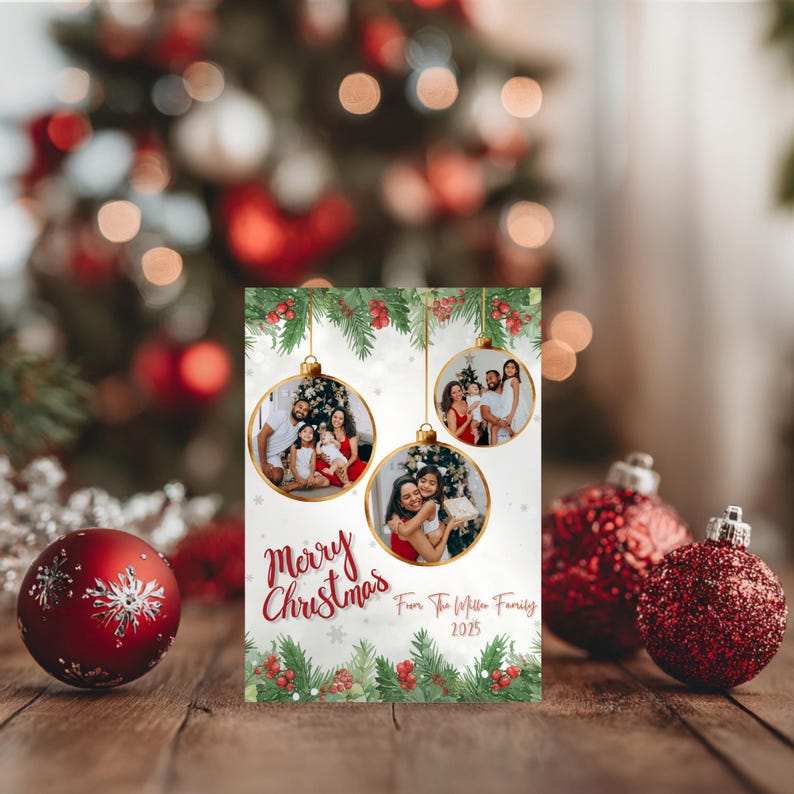 Ornament Family Christmas Card Template | Editable Canva Holiday Card ...