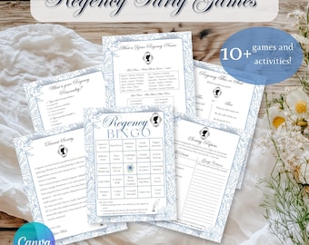Regency Party Games Bundle | Printable Vintage Birthday, Tea Party, Bridal Shower Activites | Editable Canva Template | b10p