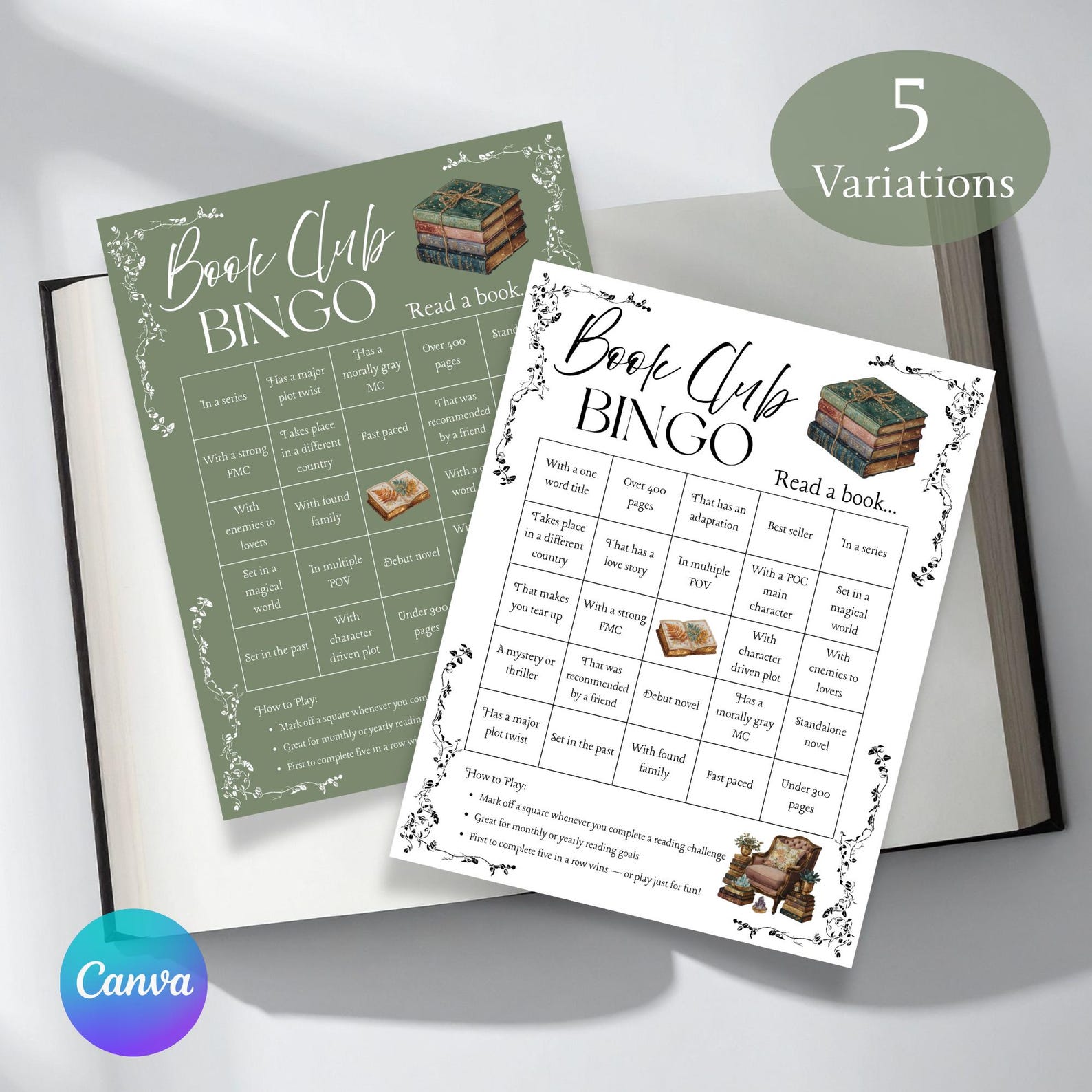 Book Club Bingo Printable | Reading Challenge Bingo Card | Cozy Bookish ...