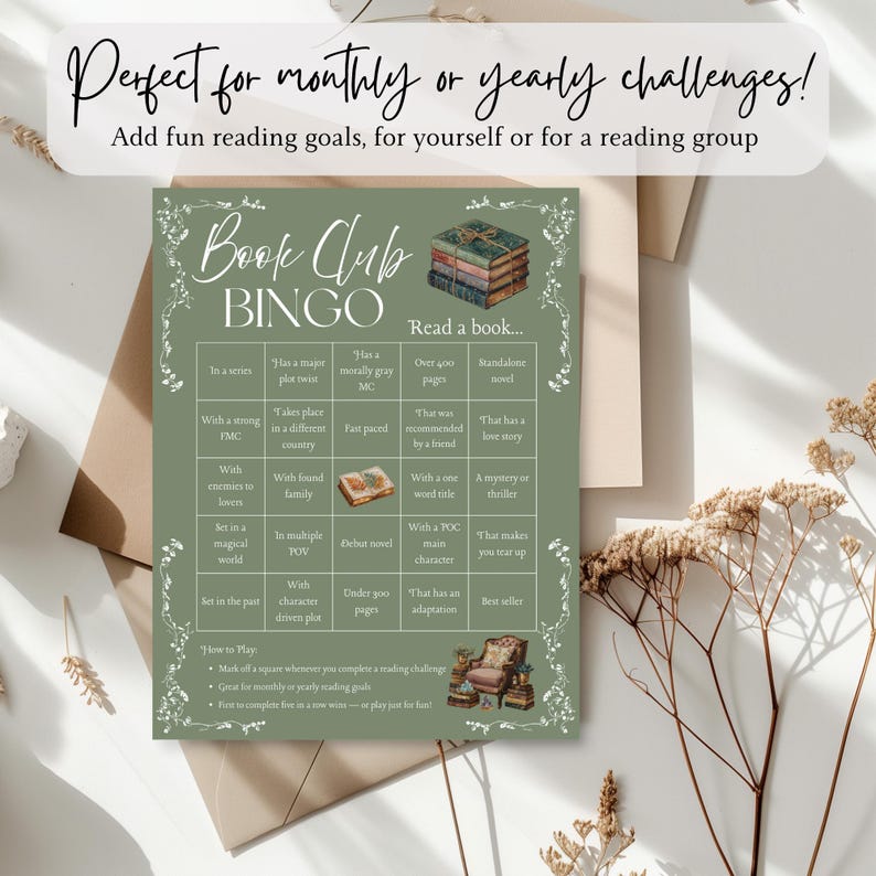 Book Club Bingo Printable | Reading Challenge Bingo Card | Cozy Bookish ...