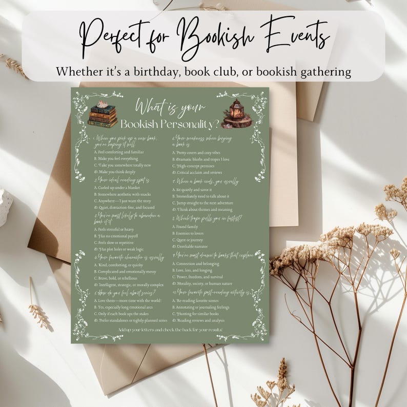 Bookish Personality Quiz Printable | Book Club Icebreaker Game | Book ...