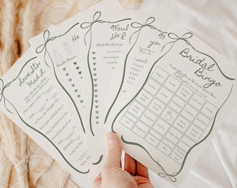 Her Next Chapter Bridal Shower Games Bundle | 12+ Printable Activities Pack | Bridal Bingo (Editable Canva Template) | bs40