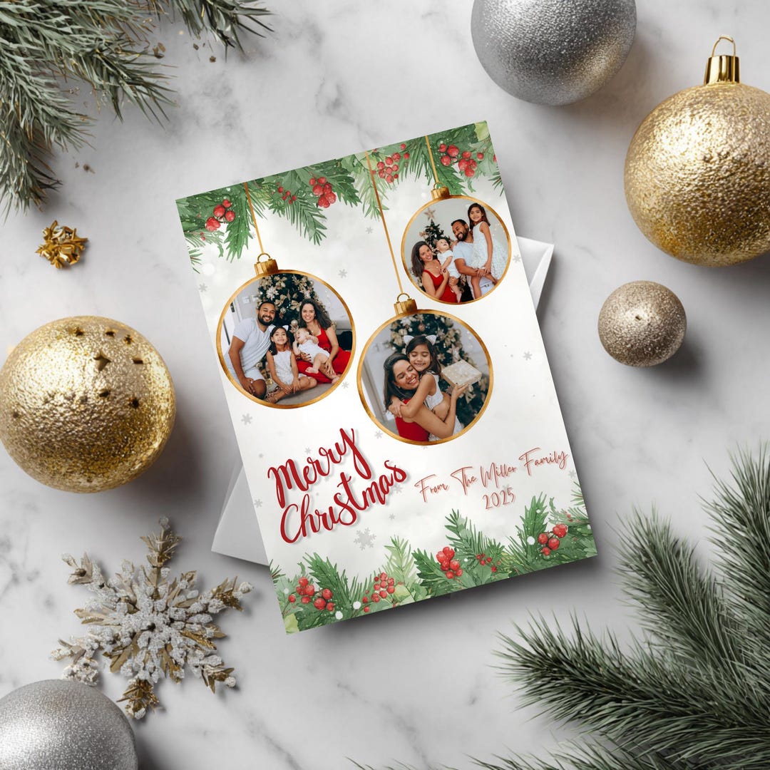 Ornament Family Christmas Card Template | Editable Canva Holiday Card ...