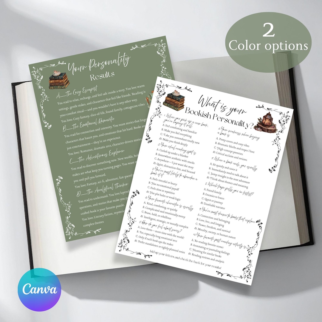 Bookish Personality Quiz Printable | Book Club Icebreaker Game | Book ...