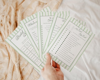 Chic Green Bridal Shower Games Bundle | 12+ Printable Activities Pack (Editable Canva Template) | bs20