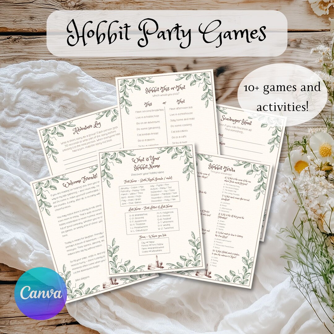 Hobbit and LOTR Themed Party Games Bundle | Printable and Editable ...