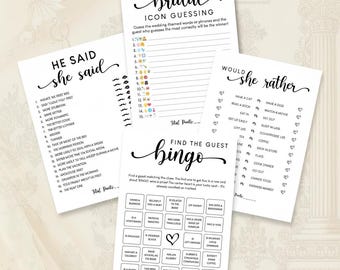 Bridal Shower Games Paper Cards for 30 Guests