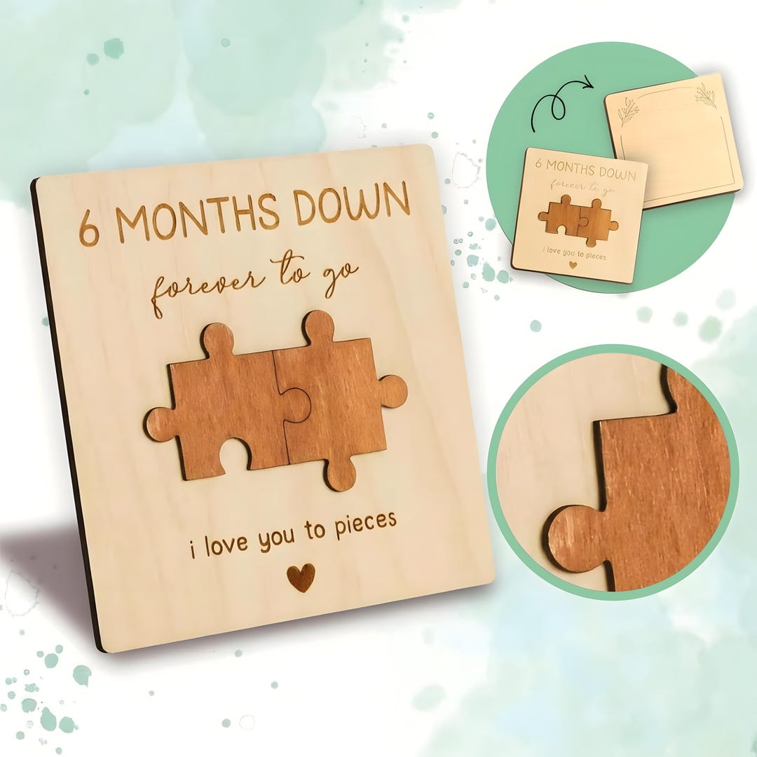 6 Month Anniversary Card for Boyfriend Girlfriend, Wood Puzzle Card - Etsy