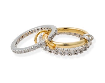 Anillo SPINELLI KILCOLLIN, dos anillos de eternidad de moissanita blanca con anillo liso chapado en oro, 2 anillos entrelazados de banda lisa pequeña para mujer, regalo