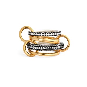 SPINELLI KILCOLLIN Band, Black Rhodium With White moisssanite Full Eternity Band Multi Band Connectors Ring, Statement Stacking band Rings