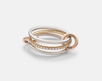 Weiß Moissanite Eternity Band mit zwei Plain Band Roségold überzogene Stecker im Ring, Stacking Band, Minimalist