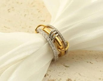 SPINELLI KILCOLLIN Moissanite 2 Eternity Band With One Plain Ring Three Small Band Interlocking Spinner Band For Women, Multi Link Rings