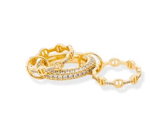 Anillo SPINELLI KILCOLLIN, anillo de eternidad de moissanita tricolor chapado en oro de 18k, anillo de eternidad de eslabones de cadena de moissanita, anillo multiconectado