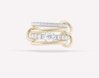 Anillo SPINELLI KILCOLLIN, solitario de moissanita chapado en oro de 18k con anillo de eternidad, dos anillos de eternidad con múltiples eslabones lisos.
