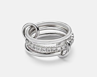 925 Sterling Silber Weiß Moissanite CZ Eternity Band mit Multi Link Ring, handgefertigte Prong Set Connector Ring, SPINELLI KILCOLLIN Ringe